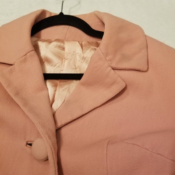 Vintage 50-60's Diagonal Textured Wool Cropped Pink Jacket Worker Union Blazer - Picture 3 of 16